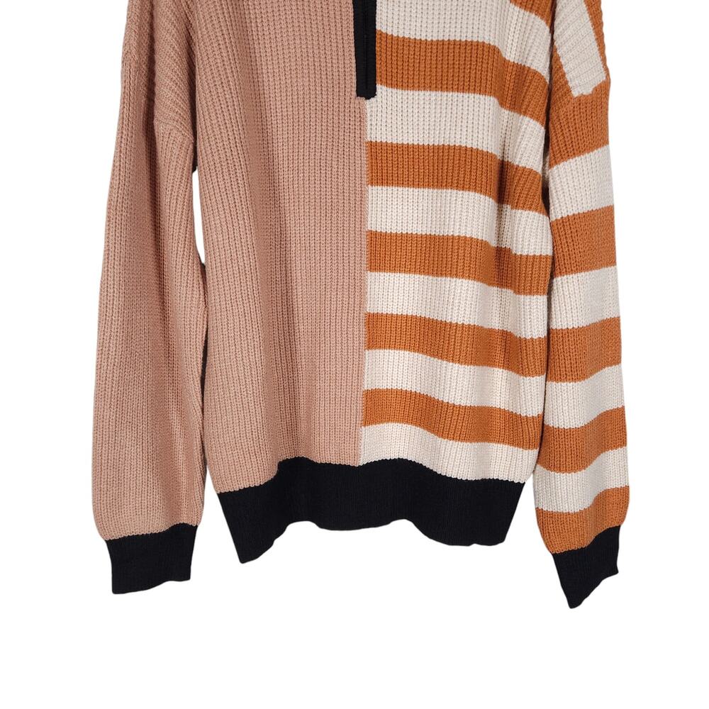 Thread Virginia Polo Sweater Large Orange Black Stripe Colorblock Partial Zip - Picture 6 of 14